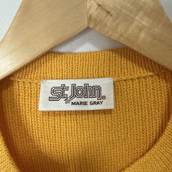VTG St John By Marie Gray Knit Cardigan Open XS Knit Short Gold Buttons - Picture 4 of 11